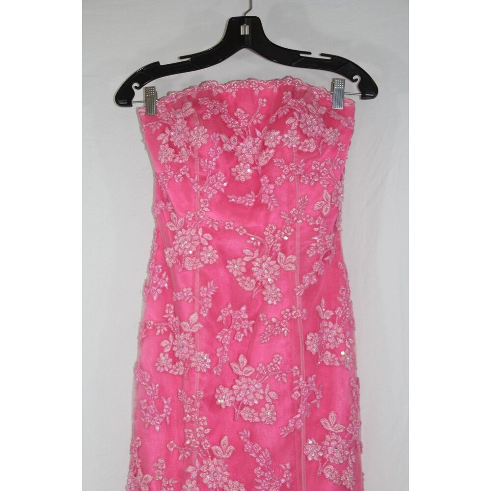 Vtg Cache Y2K Pink Sequin Floral Strapless Gown Dress 4 Formal Prom Fairycore - Picture 4 of 12